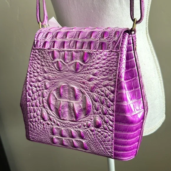 Brahmin Margo Crossbody Shoulder Bag Lilac Essence Melbourne Croc Embossed - Picture 10 of 17